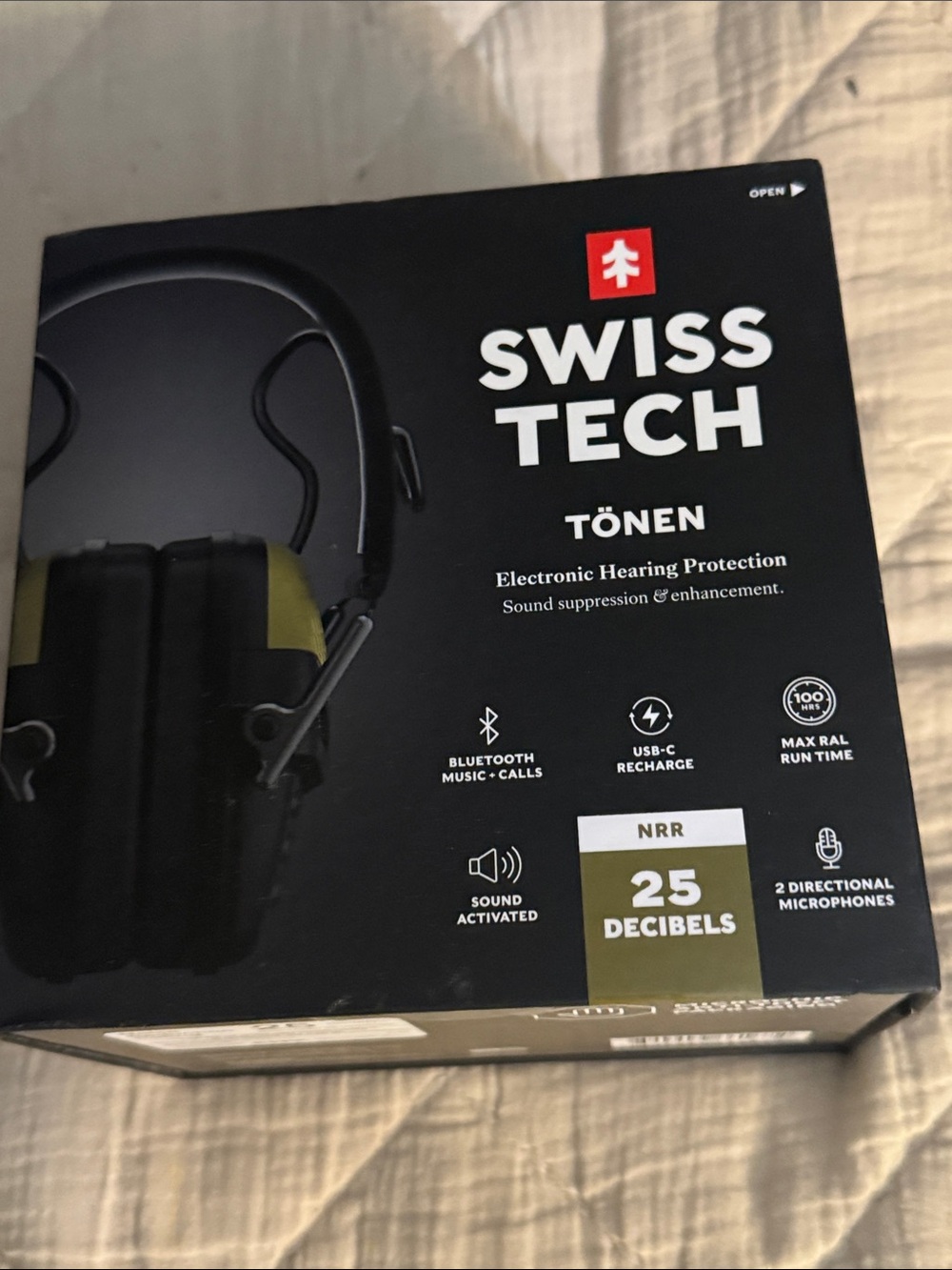 Swiss Tech Tönen Electronic Hearing Protection - Black & Olive Green